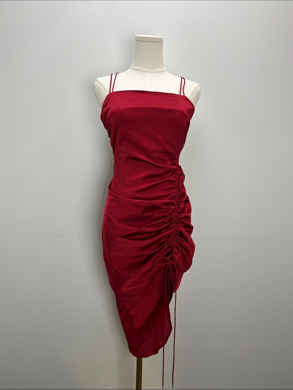 Finders Keepers Emilia Dress Ruched Red Silky Strappy Back Womens XS Party NEW